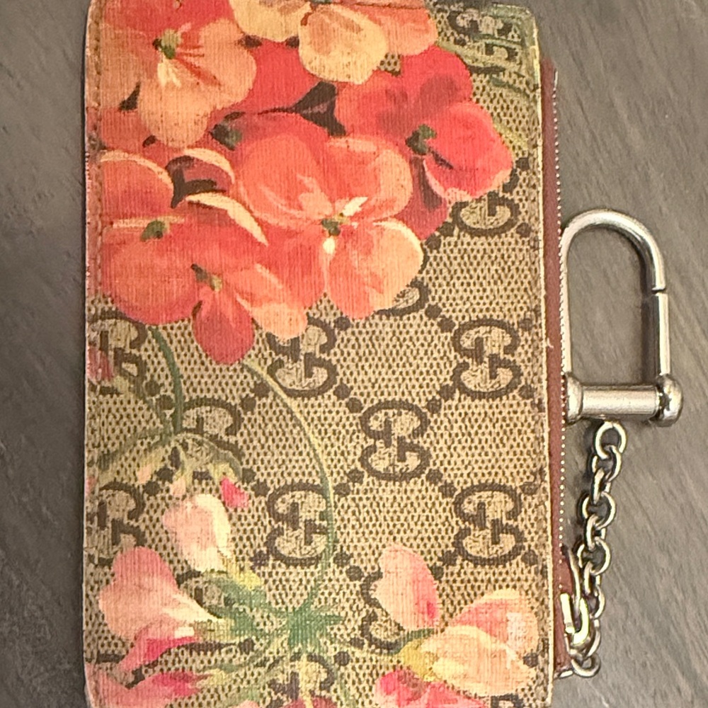Gucci Floral Monogram Key & Card Holder - Brown, Orange & Pink